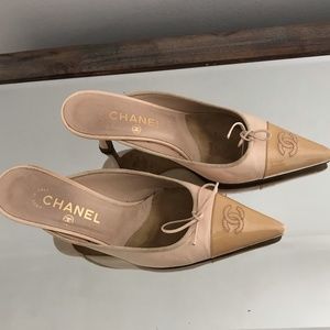 Chanel High Heeled Slides - Size 39 Beige
